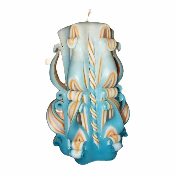 Türkiz-sárga faragott gyertya